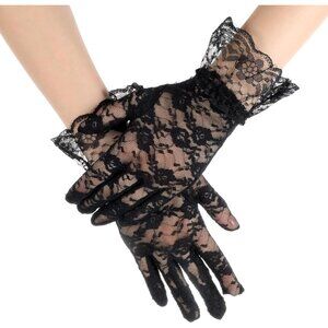 Women's Short Length Lace Black Gloves Halloween Wedding Party Accessories